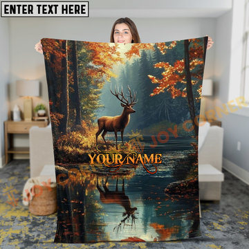 Joycorners Autumn Forest Deer Reflection Nature Art Personalized 3D Blanket