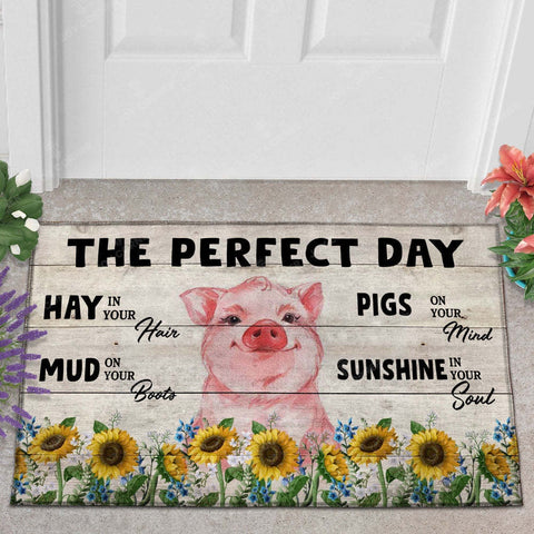 Joycorner Pig The Perfect Day Doormat, Farmhouse Doormat, Welcome Mat