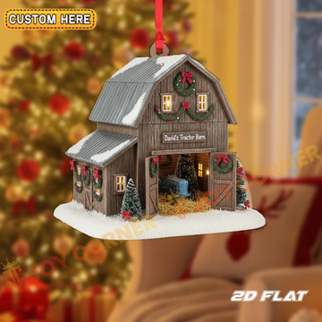 Joycorners Merry Christmas Farm Tractor Barn Ornament, Custom Name Acrylic Ornament