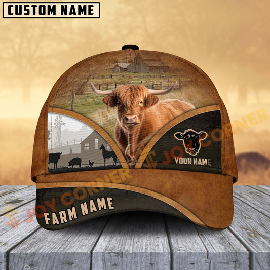 Joycorners Highland Farm Country Customized Name Brown Leather Pattern Cap