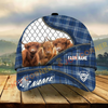 Joycorners Blue Plaid Pattern Cows, Custom Name Cattle Cap (8 Cattle Breeds)