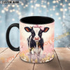 Joycorners Cute Black and White Holstein Calf Pink Bow Custom Name Mug