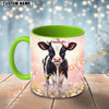 Joycorners Cute Black and White Holstein Calf Pink Bow Custom Name Mug