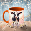 Joycorners Cute Black and White Holstein Calf Pink Bow Custom Name Mug