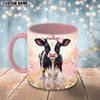 Joycorners Cute Black and White Holstein Calf Pink Bow Custom Name Mug