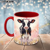 Joycorners Cute Black and White Holstein Calf Pink Bow Custom Name Mug