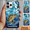 Joycorners Fishing Phone Case Blue Water Splash Fish Art Personalized Name 3D Phone Case (10 Fish Species)