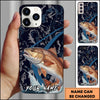 Joycorners Fishing Dark Water Topographic Pattern Personalized Name Phone Case (10 Fish Species)