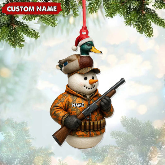 Joycorners Personalized Duck Hunter Snowman Ornament, Custom Name Christmas Decoration for Hunters MT1111