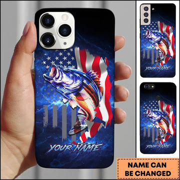 Joycorners Bass Patriotic American Flag Galaxy Blue Art Personalized Name Phone Case