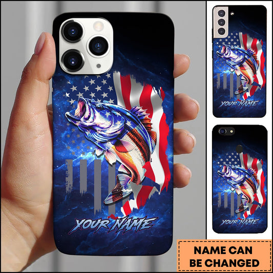 Joycorners Bass Patriotic American Flag Galaxy Blue Art Personalized Name Phone Case