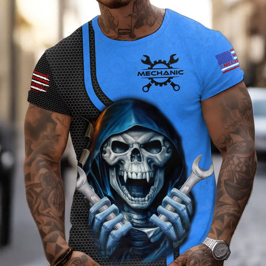 Joycorners Mechanic Skull Shirt with Wrenches, Cool Automotive Apparel for Car Lovers, Gift for Mechanics & DIY Enthusiasts PT2609