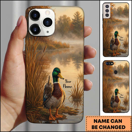 Joycorners Artist Hunting Mallard Duck Lake Sunrise Watercolor Painting Personalized Name Phone Case