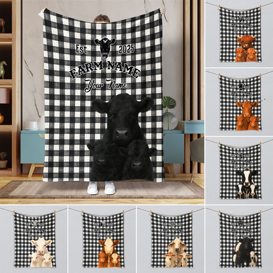 Joycorners Black And White Plaid Custom Name Farm Name Blanket