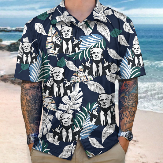 Joycorner White President Donald Trump Middle Finger  Hawaiian Shirt