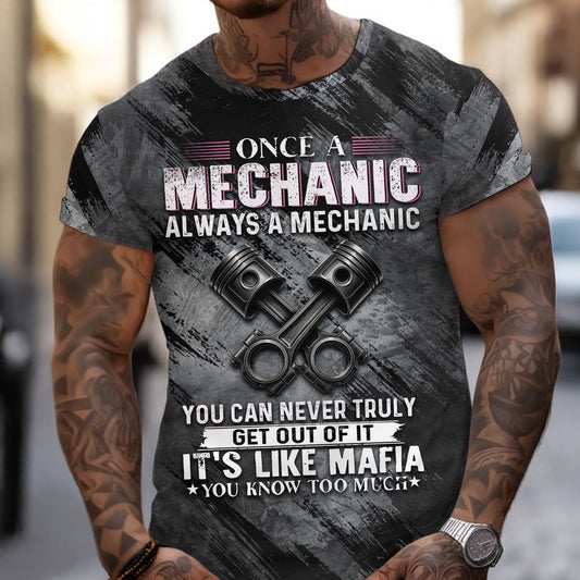 Joycorners Once A Mechanic Always A Mechanic Shirt Funny Printed Vintage Mechanic Unisex T Shirt Engine Piston Design PT2609