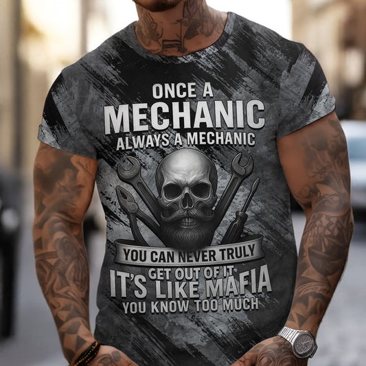 Joycorners Once A Mechanic Always A Mechanic Shirt Funny Printed Vintage Mechanic Unisex T Shirt Skull and Mechanic Tools Design PT2609
