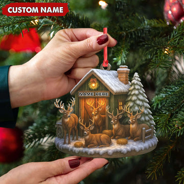 Joycorners Personalized Acrylic Deer Family Christmas Ornament – Rustic Holiday Cabin Decor for Hunters & Wildlife Lovers MT1111