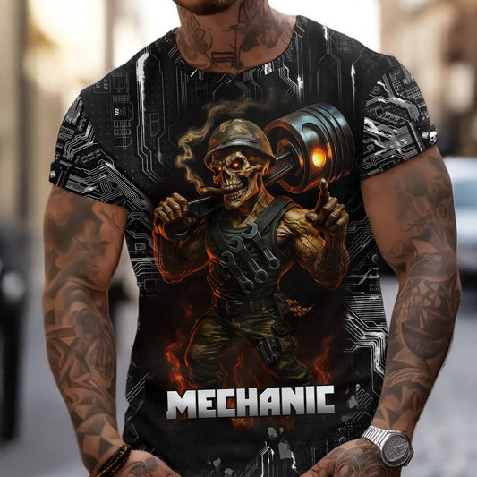Joycorners Mechanic Shirt Soldier Skull Holding Giant Engine Piston Design T Shirt All Over Printed PT2609