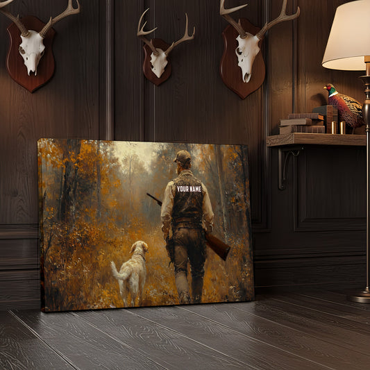Joycorner Hunter and Dog Autumn Forest Walking Personalized Canvas
