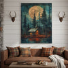Joycorner Cabin in the Woods Full Moon Night Landscape Canvas