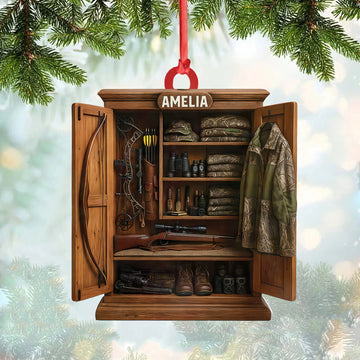 Joycorners Personalized Hunter’s Gear Closet Ornament, Custom Name Hunting Equipment Christmas Decoration MT1111