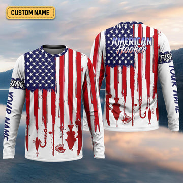 Joycorners American Hooker Hooded UPF Shirt, American Flag Fish Shirt, Long Sleeve Fishing Shirts, Mens Casual Shirts