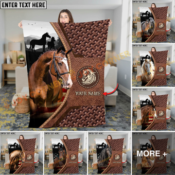 Joycorners Horse Close-Up with Wild Horse Silhouette Mountain Scene Leather Panel Personalized Name 3D Blanket (8 Breeds)