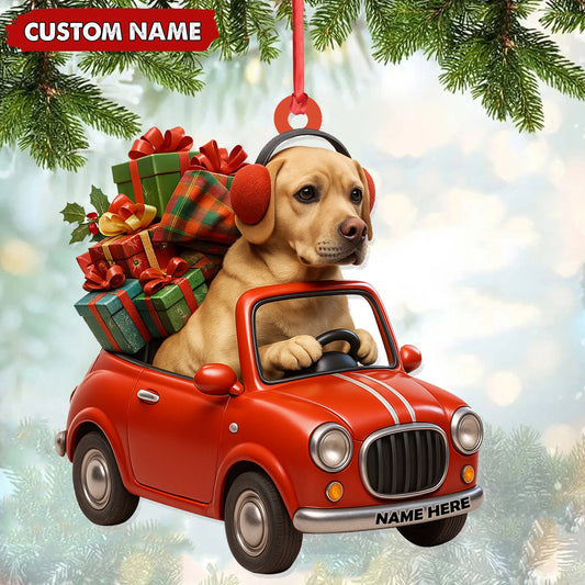 Joycorners Personalized Funny Dog Driving Car Acrylic Christmas Ornament - 3D Christmas Decor Gift for Hunters & Outdoorsmen MT1111