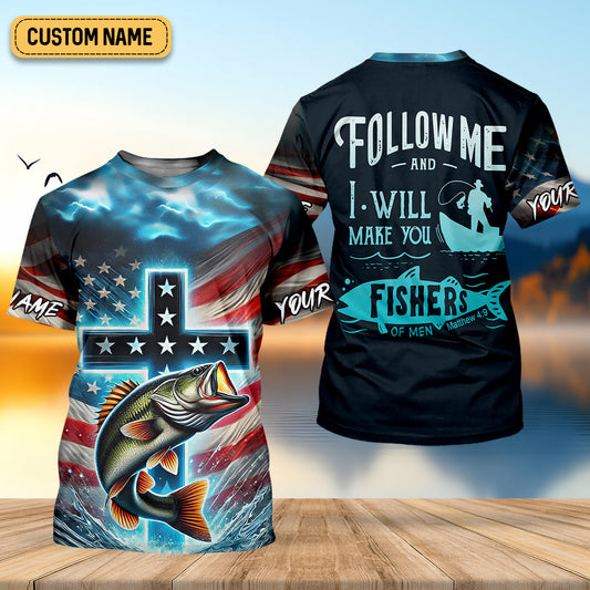 Joycorners I Will Make You Fishers Of Men Christian Patriotic Fishing Shirt, Fishing UPF Shirts, Fishing Gifts For Men