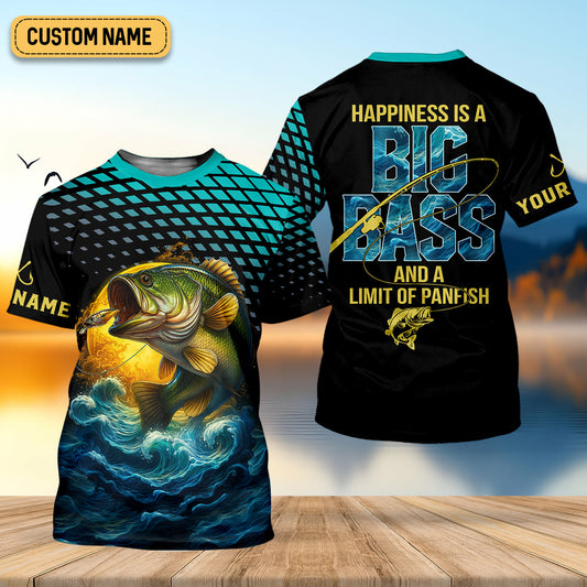 Joycorners Happiness Is A Big Bass And A Limit Of Panfish Fishing UPF Shirts, Funny Fishing Shirt, Fishing Gifts For Men