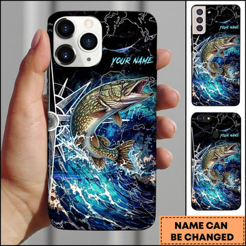 Joycorners Pike Electric Wave Splash Dark Blue Art Personalized Name Phone Case