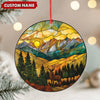 Joycorners Personalized Deer Stained Glass Acrylic Ornament – Mountain Sunrise Christmas Tree Decoration Gift MT1111