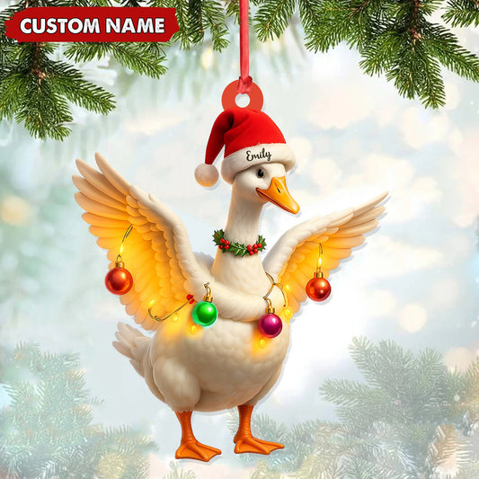 Joycorners Custom Funny Christmas Duck Decoration Acrylic Ornament – Cute Personalized Holiday Gift for Friends & Duck Lovers MT1111