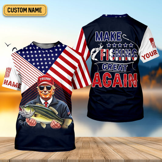 Joycorners Make Fishing Great Again Patriotic Fishing Shirt, American Flag Fishing Shirt, Fishing UPF Shirts, Men's Fishing Shirt