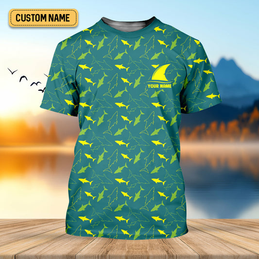 Joycorners Green And Yellow Shark Pattern Performance Fishing Shirts, SPF Shirt For Men, Fishing Gifts For Men