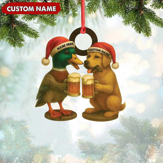 Joycorners Custom Duck & Dog Acrylic Christmas Ornament – Personalized Hunter Gift MT1111