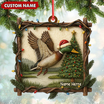 Joycorners Personalized Flying Duck Christmas Ornament, Custom Name Hunting Gift for Outdoor Lovers MT1111