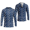 Joycorners Blue Fish Pattern Performance Fishing Shirts, SPF Shirt For Men, Hooded Fishing Shirt, Fishing Shirts For Men