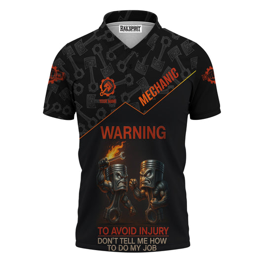 Joycorners Personalized Auto Repair Mechanic Shirt, Funny Piston Warning Graphic, To Avoid Injury Don’t Tell Me How To Do My Job, Gift For Men PT2609