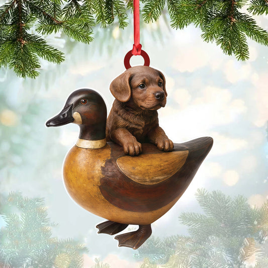 Joycorners Personalized Funny Puppy and Duck Acrylic Ornament – Rustic Hunting Decor for Dog Lovers, Country Cabin Wall Art, Whimsical Farmhouse Gift for Hunters MT1111