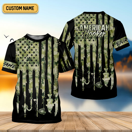 Joycorners American Hooker Patriotic Fishing Shirt, Camo Fishing Shirt, SPF Shirt For Men, Gift For Fisherman