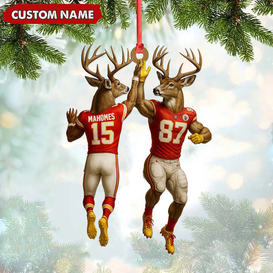 Joycorners Personalized Football Christmas Ornament, Custom Name Deer Players Red Jersey, Funny Kansas City Football Fan Gift Decoration MT2411