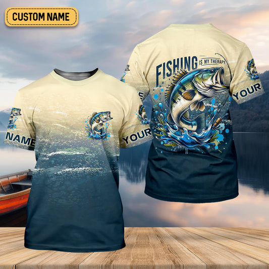 Joycorners Fishing Is My Therapy Navy And Beige Fishing UPF Shirts, Gift For Fisherman, Fishing Shirts For Men