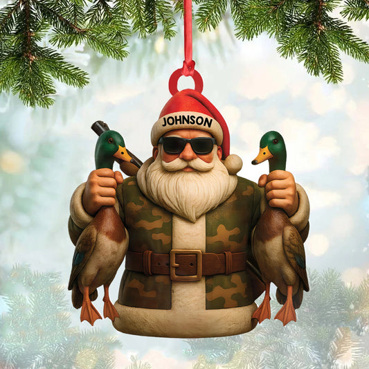 Joycorners Personalized Duck Hunter Santa Acrylic Ornament - Funny Christmas Gift for Hunters - Custom Name Camo Decor MT1111