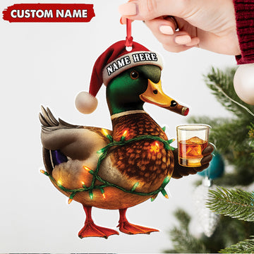 Joycorners Personalized Funny Duck Smoking Acrylic Christmas Ornament – Custom Name Drinking Gift For Hunters MT1111