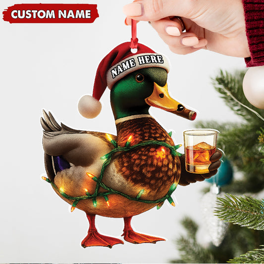 Joycorners Personalized Funny Duck Smoking Acrylic Christmas Ornament – Custom Name Drinking Gift For Hunters MT1111