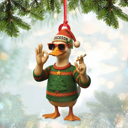 Joycorners Personalized Funny Cool Duck Acrylic Christmas Ornament – Custom Name Xmas Decor, Unique Holiday Ornament for Hunter or Friend MT1111