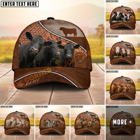 Joycorners Cow Farm Vintage Ranch Leather Cow Silhouette Personalized Name Cap (8 Breeds)
