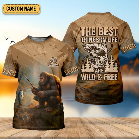 Joycorners The Best Things In Life Are Wild And Free Custom Name Bigfoot Fishing SPF Shirt For Men, Gift For Fisherman